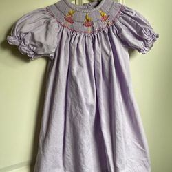 Purple Smocked Dress With Embroidered Ballerinas 
