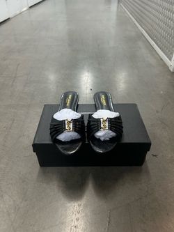 Saint Laurent YSL Black Leather Slide Sandals