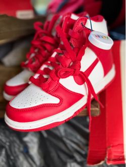 Red white Nike dunks high top