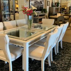 White Glitter Glam Dining Table Set