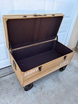 Industrial Wood Storage Trunk on Wheels