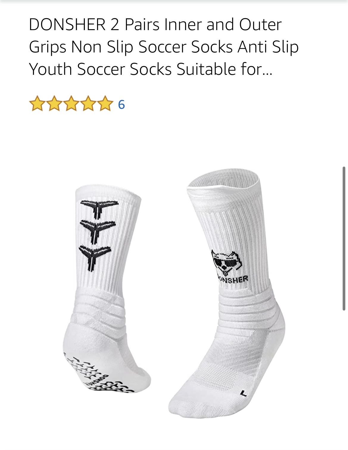 DONSHER 2 Pairs Inner and Outer Grips Non Slip Soccer Socks Anti Slip Youth Soccer Socks