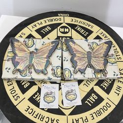 Blue Sky Clayworks Hanger Plaque Yellow Set Butterfly Heather Goldminc 6.25x5”