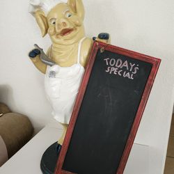 Vintage 36" PIG CHEF STATUE w "Today's Specials" Chalkboard Sign For Restaurant 