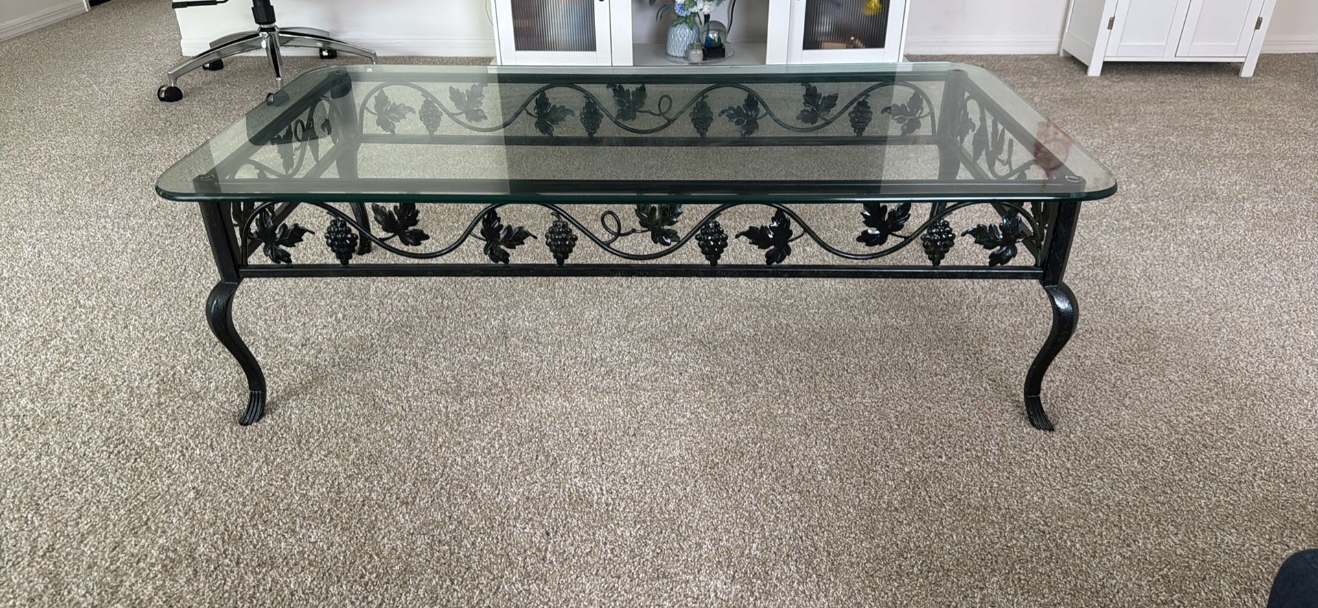 Stylish Black Iron Glass Coffee Table 