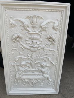 White Plaster Baroque Relief Wall Plaque