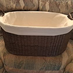 Wicker Laundary Basket With A Canvas Lining