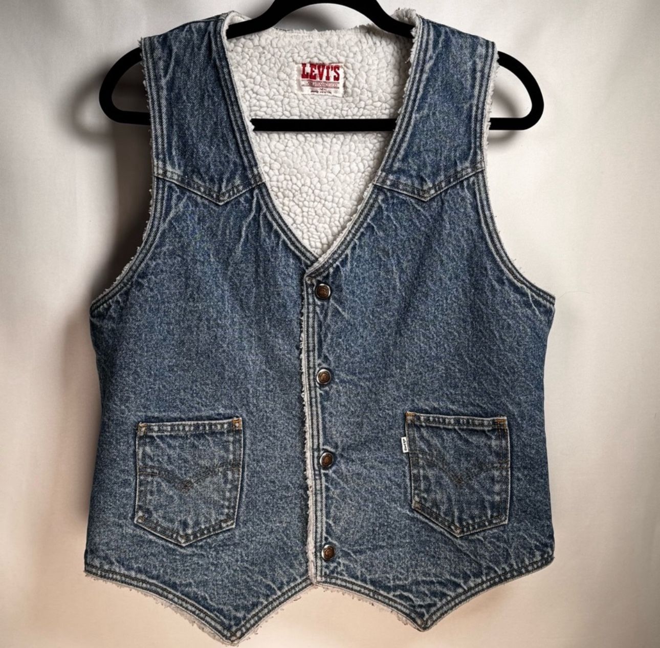 Vintage Levi's Denim Vest with White faux Sherpa Lining