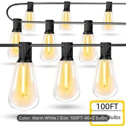 Outdoor String Lights, 2700K Patio Lights with 40+2ST38 Shatterproof LED Edison Bulbs, Connectable Hanging Lights, Indoor Outdoor Lights for Backyard 