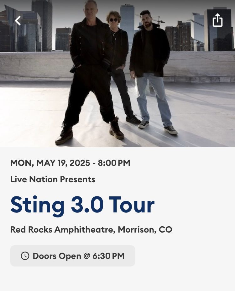 Sting At Red Rocks- Reserved Seats!