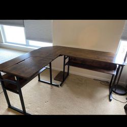 Dark Brown And Black Wooden Computer/Office/Work Desk (Measurements Seen In 2nd Picture)