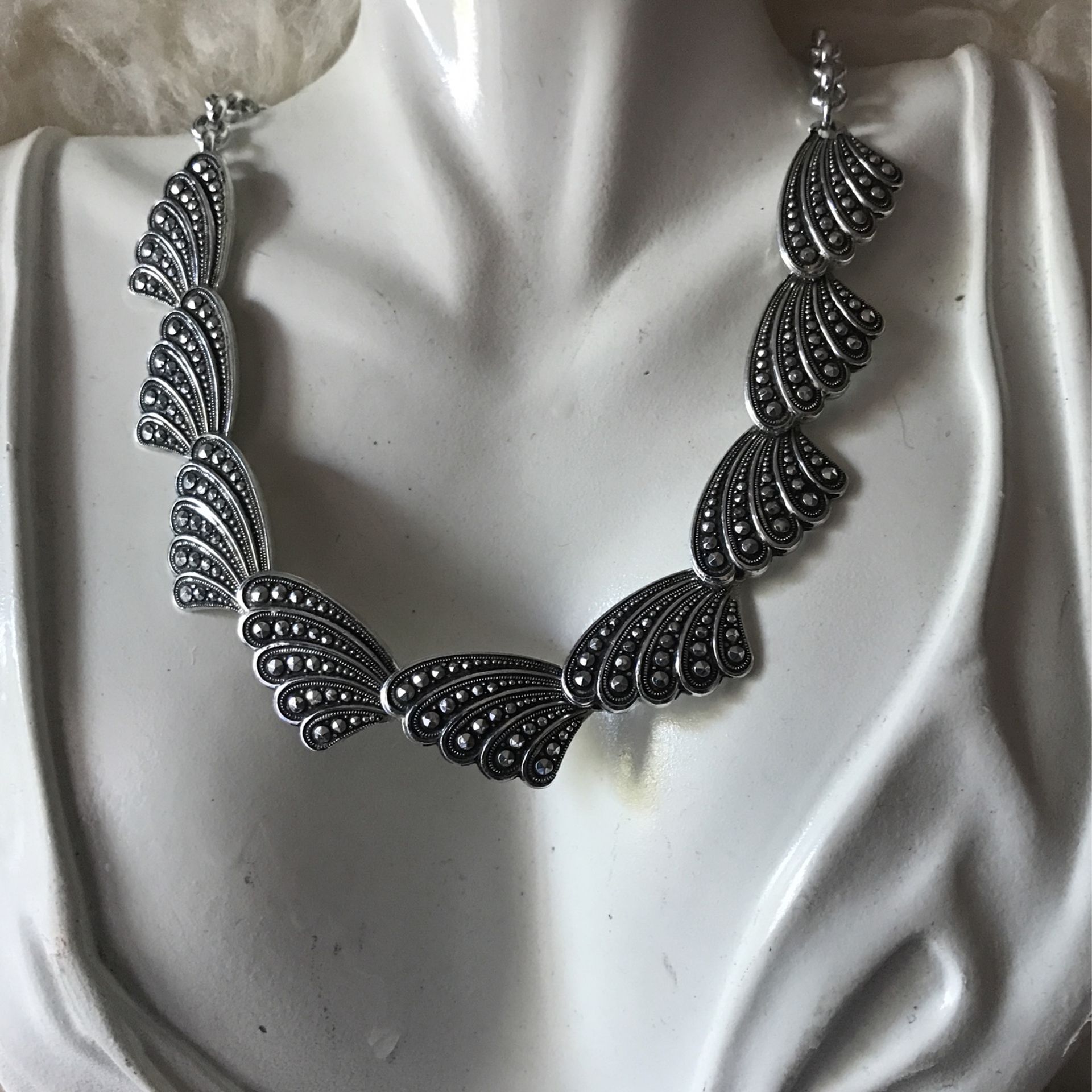 Vintage Aluminum Marcasite Chocker From W Germany Plus Clip On Earrings