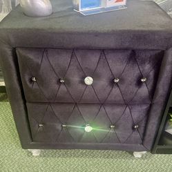 black Upholstered Nightstand - velvet feel