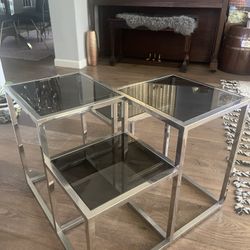 Multi-level Tiered Glass And Metal Side Table