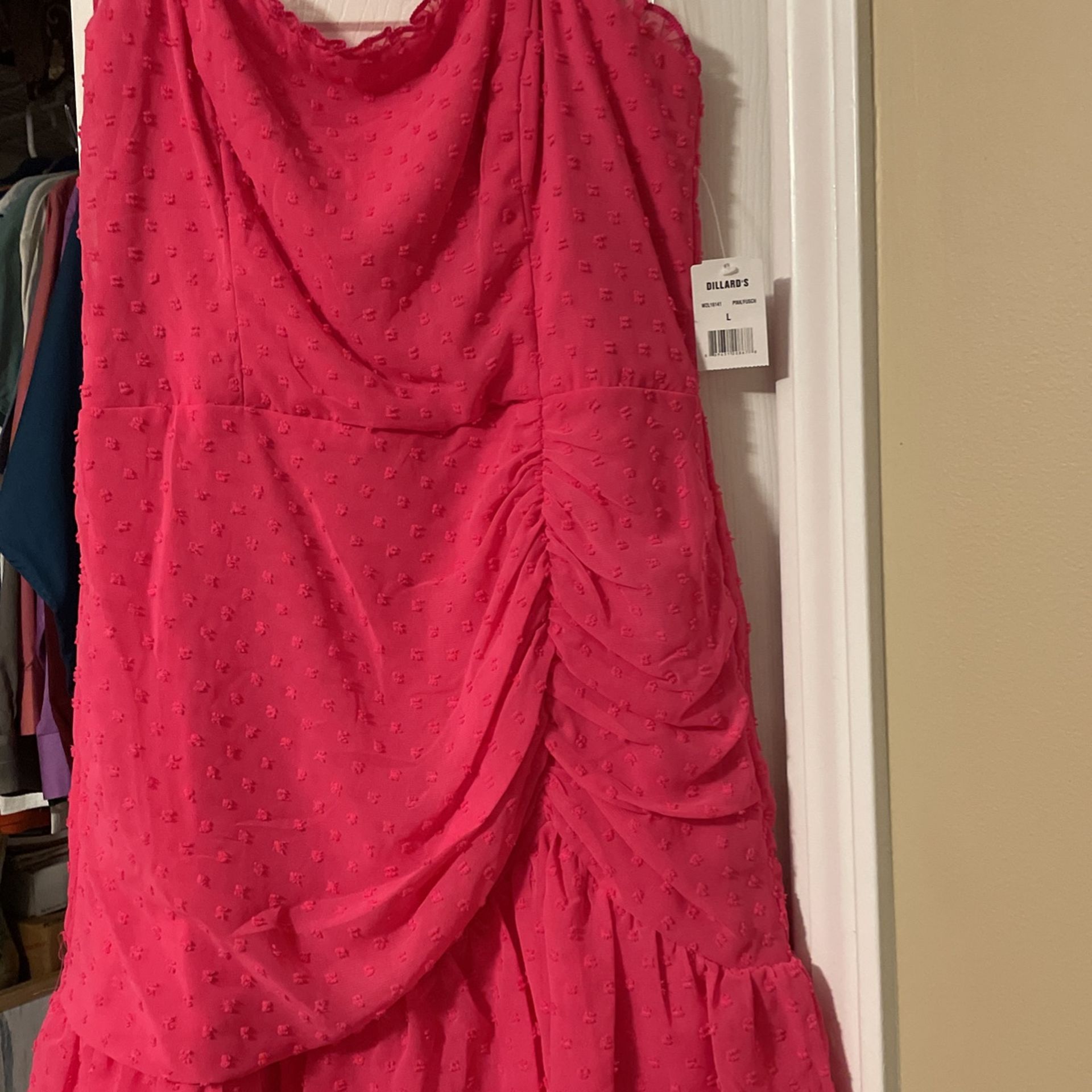 Fuchsia /Pink Spaghetti Strap Dress Juniors Size L-New
