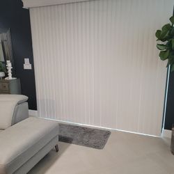 Crown White Cordless Room Darkening Vertical Blinds for Sliding Doors Kit with 3.5 in. Slats - 78 in. W x 84 in. L paid $149 pet free smoke free kid f
