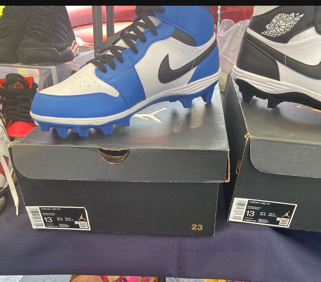 Jordan 1 Mid Football 🏈 Cleats New Size 13 Blue Color Only 125$
