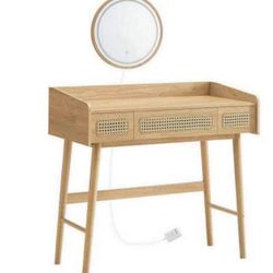 - Vanity Desk with Mirror and Lights  SKU: URVT007Y04   Material: Solid Wood Legs, MDF (Medium Density Fiberboar