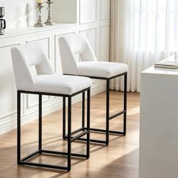 K451 $65  Counter Height Black and White Bar Stools Set of 2 for Kitchen Counter Modern Bar Chairs with Backs for Kitchen Island with Upholstered Fabr
