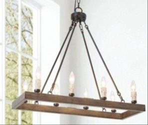 LNC Lirienne 8-Light 29-in Black&Wood Farmhouse Rectangle Kitchen Island Light