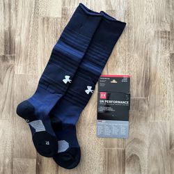 Under Armour UA Performance Soccer Socks OTC Youth Size L Navy Blue YLG 2 Pairs
