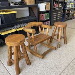 One Of A Kind Mexican Made Furniture,2 Bar Stool’s And a Rocking Chair 