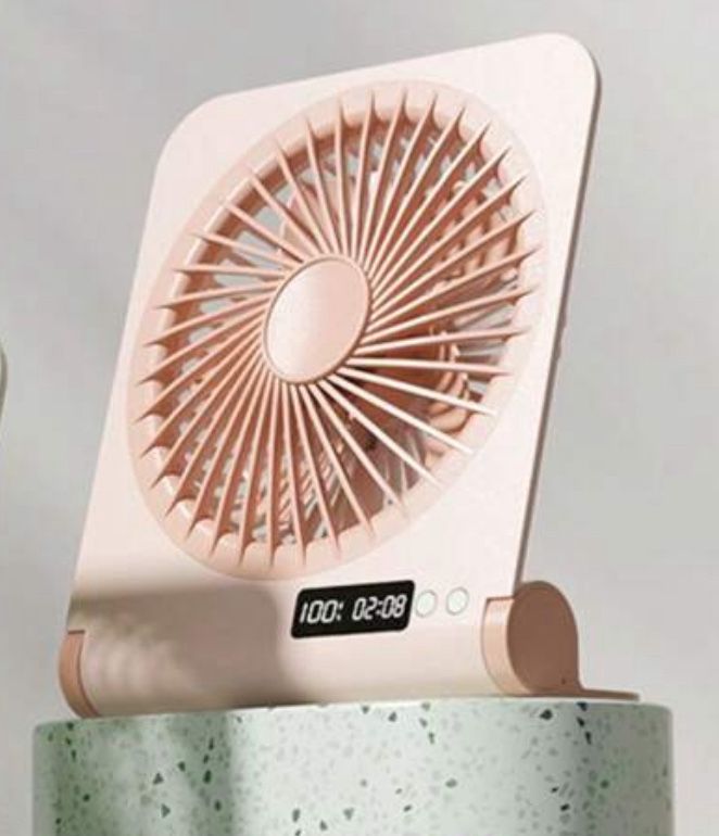 Mini USB Desktop Fan, Rechargeable Portable Fan With Clock, With 3 Speeds And Foldable Storage For Silent Operation - Lightweight And Portable Cooling