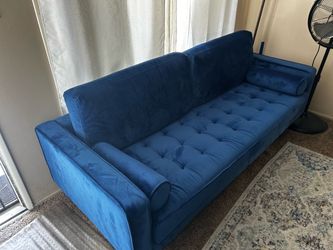 Blue suede couch