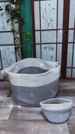 Woven cotton rope laundry basket