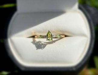 Jewelry 10k solid yellow gold diamond malachite 0.52CTW ring sz 7.00