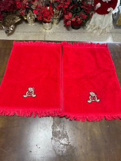 Red Christmas Teddy Bear Hand Towels Set of 2