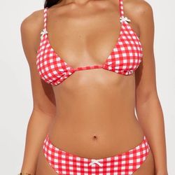 FASHION NOVA - Dainty Bows 2 Piece Bikini - Red/White