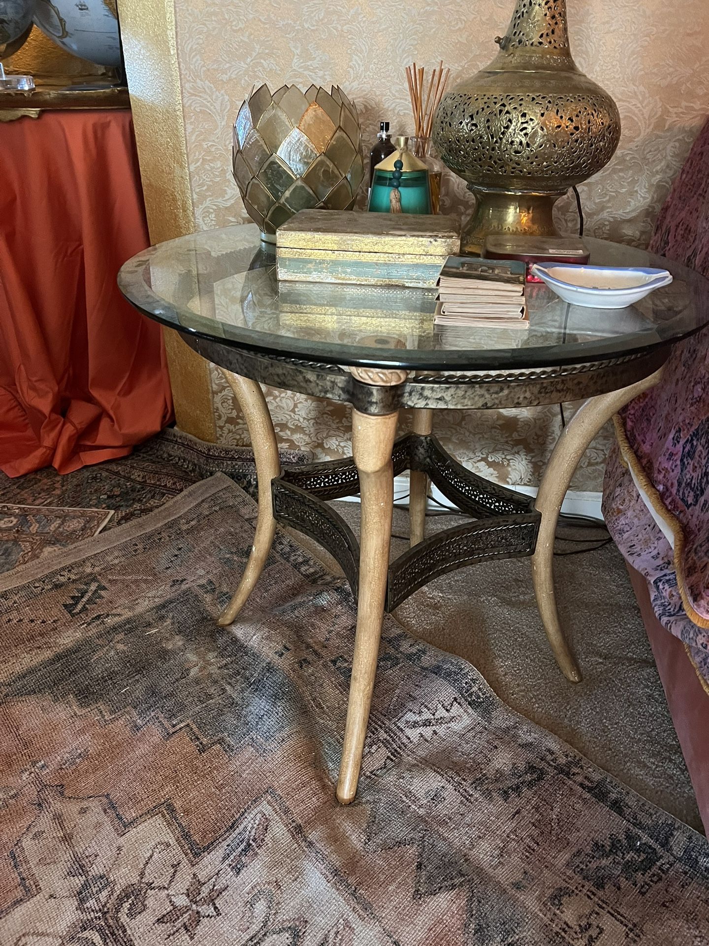 Vintage MCM Glass And Metal Side Table 