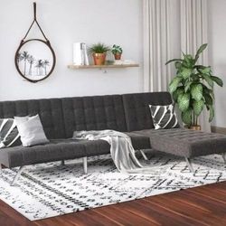 Foldable SOFA BED + CONVERTIBLE With CHAISE LOUGER, GRAY LINEN