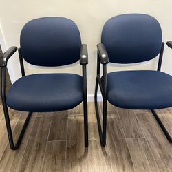 Pair of Blue Fabric Sled Base Guest Chairs with Arms
