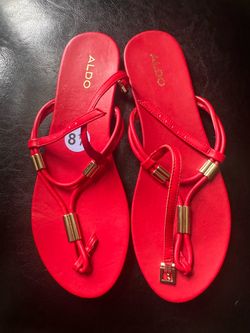 Aldo Red Flat Sandals with Gold Hardware