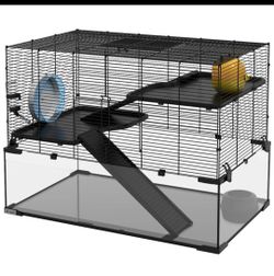 PawHut 30" Hamster Cage, Gerbil Cage with Glass Basin for Small Hamsters, Black