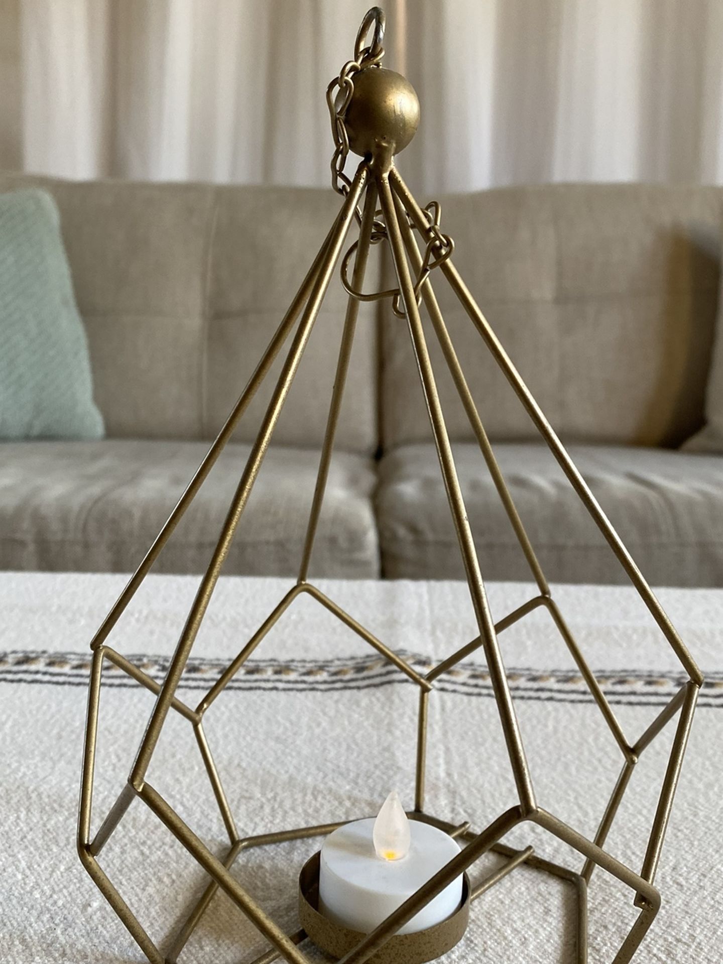 BRASS METAL HANGING CANDLE HOLDER LANTERN TEALIGHT DECOR CHAIN BOHO SCANDINAVIAN WEST ELM POTTERY BARN