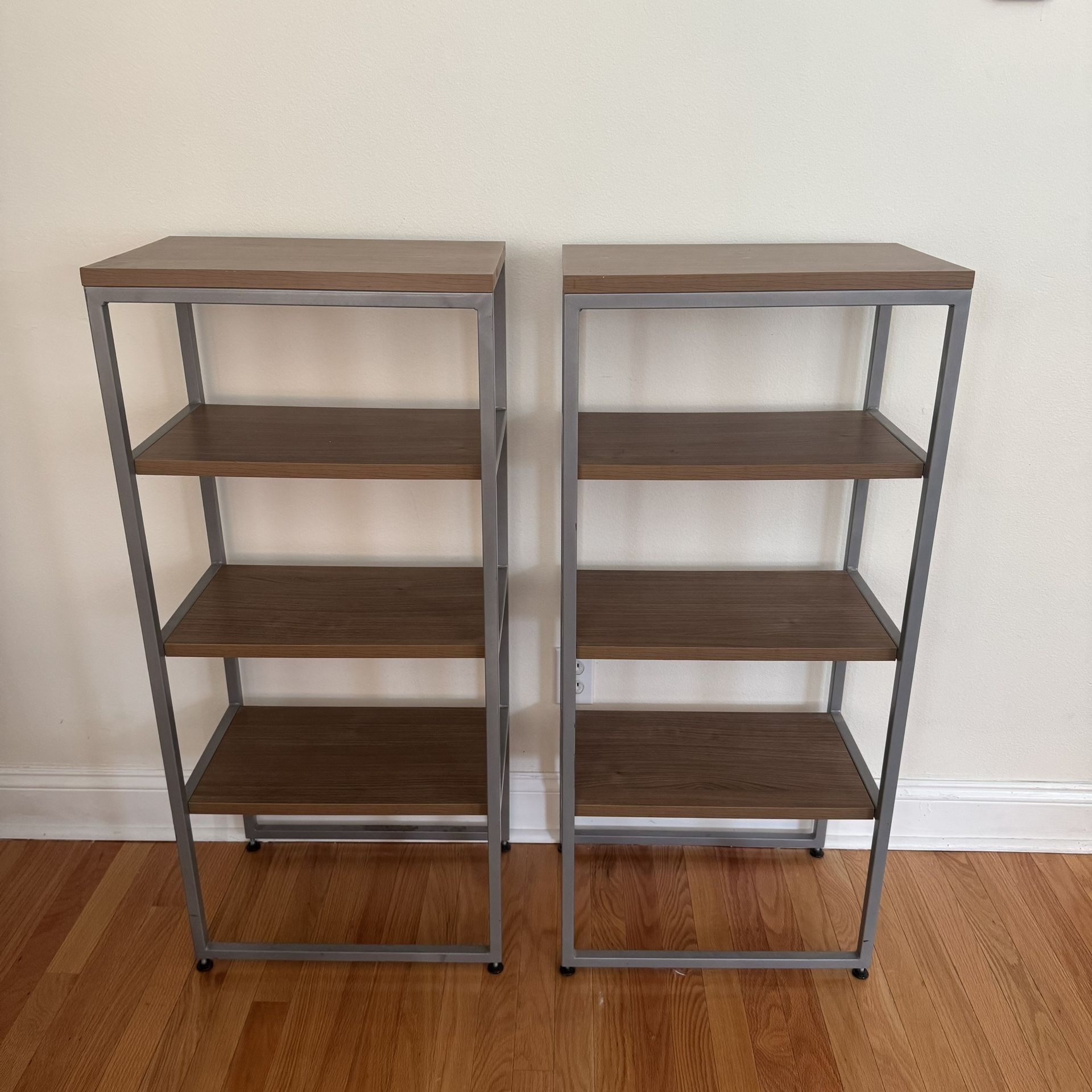 Each 43”x19”x12” - TWO (2) Metal & Wood MCM Mid Century Modern Bookcase Shelf Shelving Organizer Garage Office Storage Metal Wood