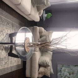 Beige Sofa Set With Glass Wood Tables 