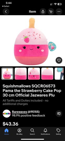 Squishmallows SQCR06573 Pama the Strawberry Cake Pop 30 cm Pink Plush Cake Plushy