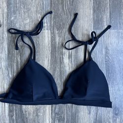 Hollister Black Bikini Top SZ L Strappy Deep V Adjustable Black Swim Top