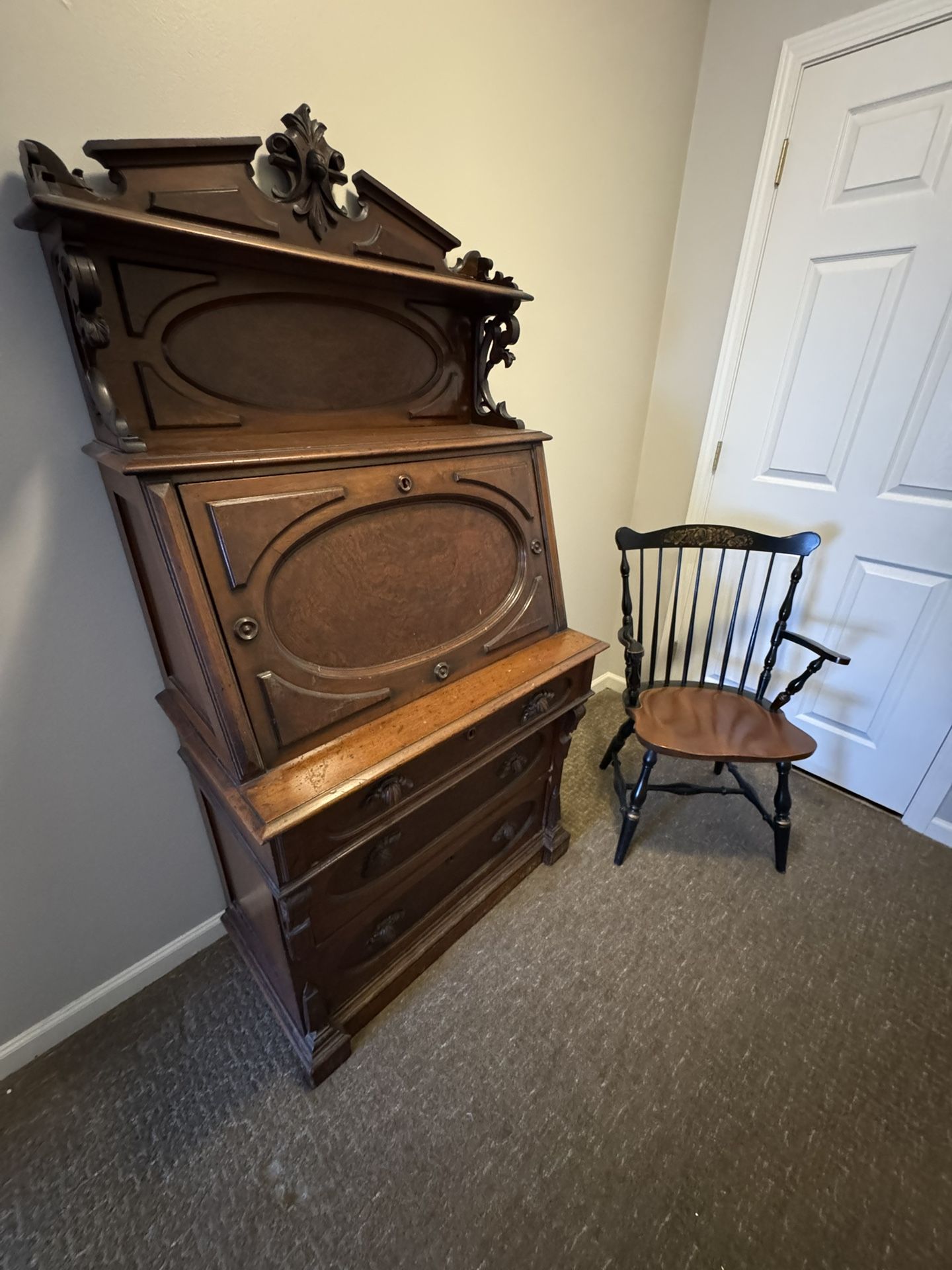 Victorian Oak Desk & Ethan Allen Armchair