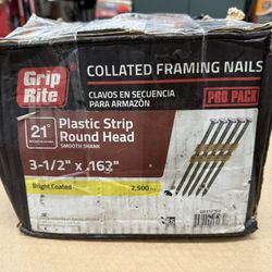3-1/2 in. x 0.162 in. 21° Plastic Collated Bright Coated Smooth Shank Round Head Framing Nails 2500