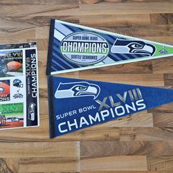 2014 SEATTLE SEAHAWKS SUPER BOWL XLVIII CHAMPIONS DIFFERENT PENNANTS  And Sticker Decal - NEW
