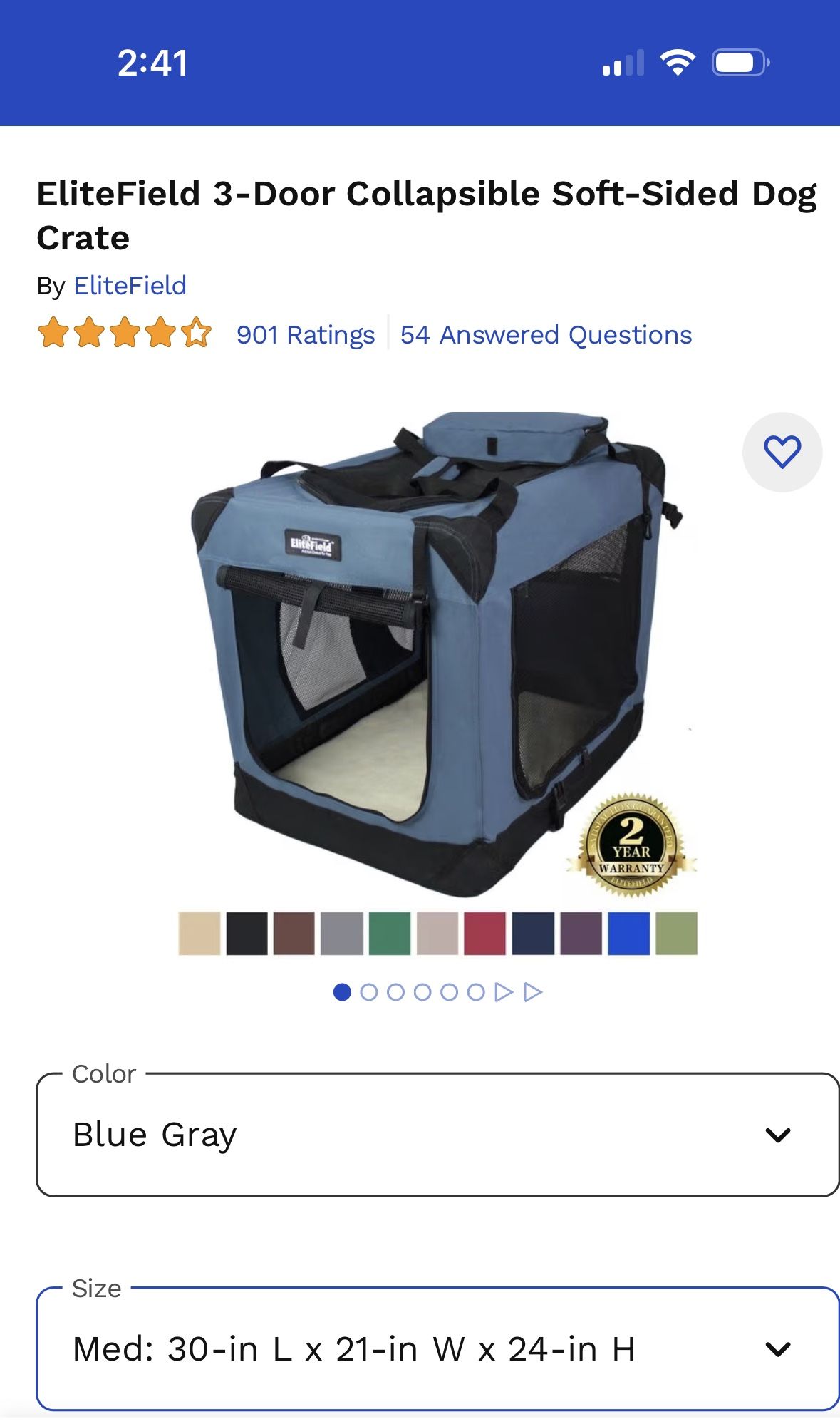 Dog Crate 30 Inch - EliteField Kennel