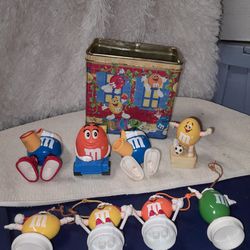 Vintage 1990's M&M Figures And Tin