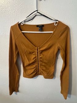 Forever 21 Brown Ribbed Long Sleeve Top – Size S