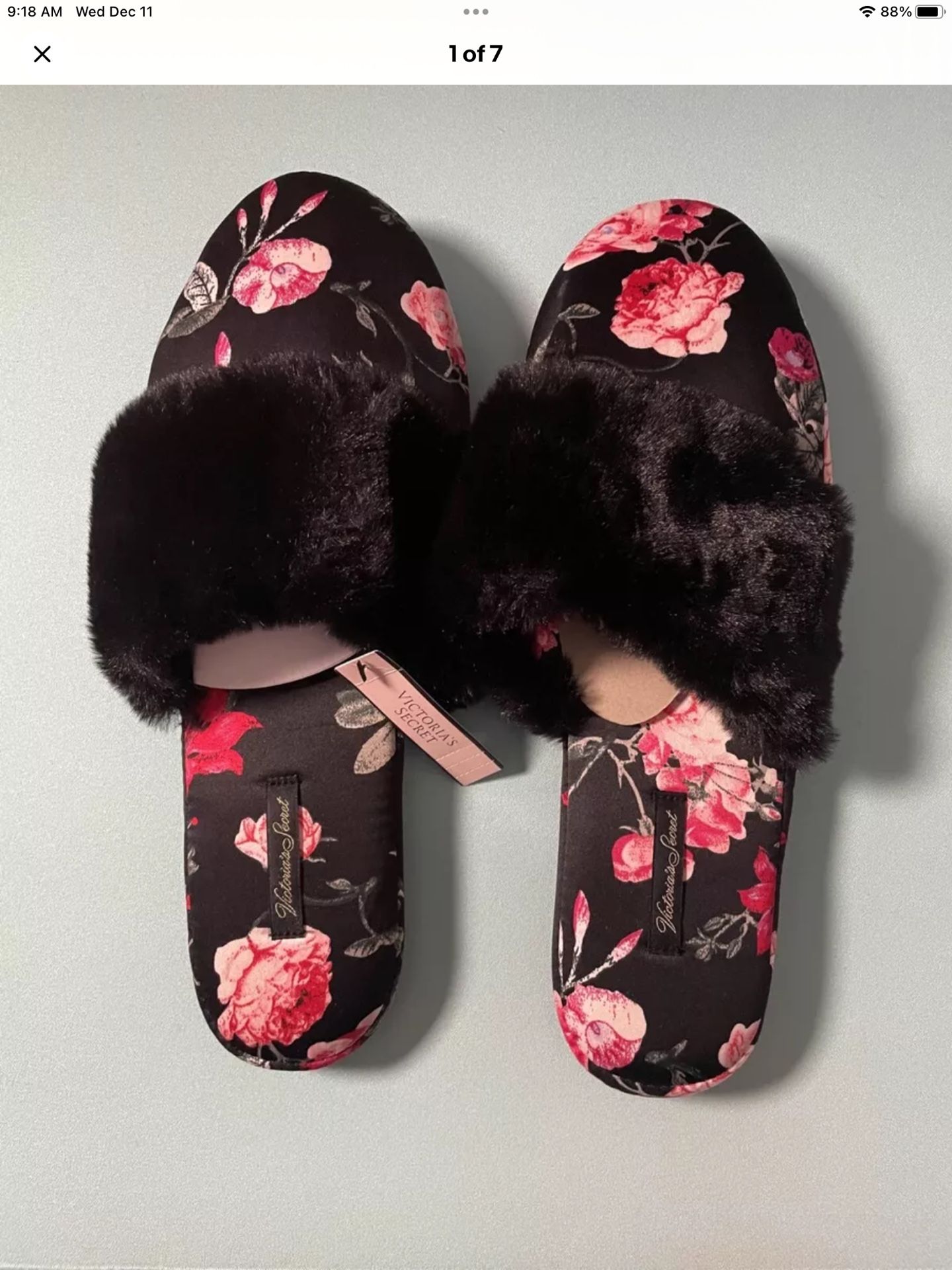 Victoria’s Secret Satin Faux Fur Slides Size Large9-10