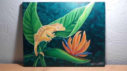 Crested gecko acrylic painting